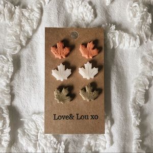handmade fall leaves trio stud pack